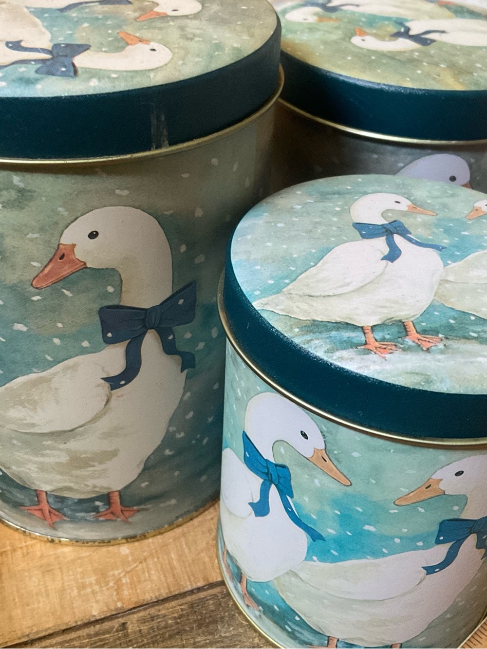 Vintage 1980s Country Goose Nesting Tin Canister Set